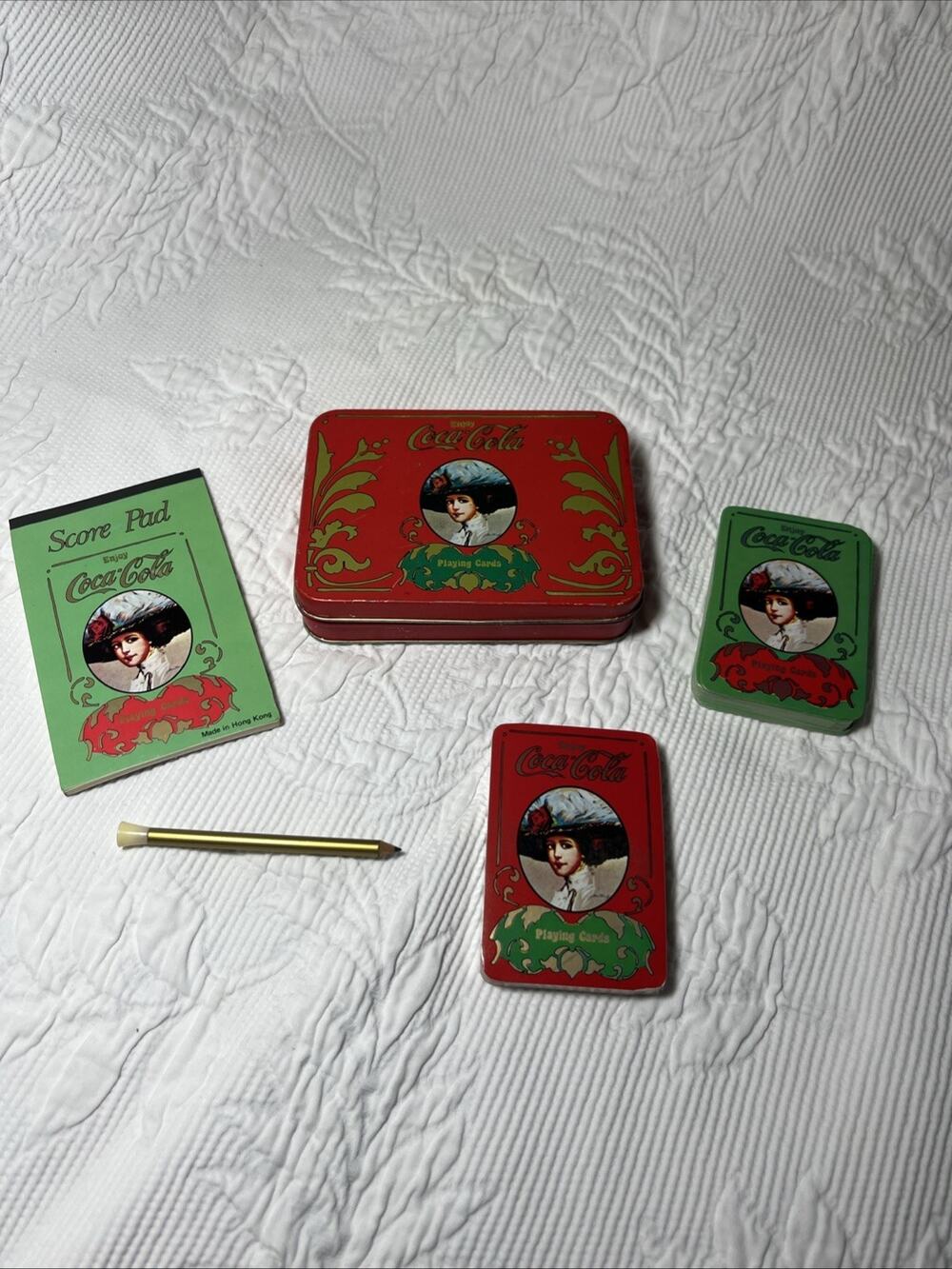 Vintage Coca-Cola Playing Cards Matching Tin 2 Deck Victorian Women Complete Set